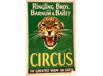 c1940 LEOPARD HEAD RINGLIN CIRCUS POSTER