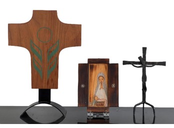 MODERNIST HAND PAINTED ICON & CROSS & CRUCIFIX