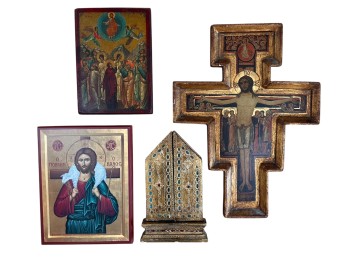 (4) PAINTED & GILT WOODEN ICONS