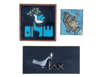 STERLING, BRONZE & CERAMIC on WOOD PEACE PLAQUES