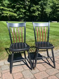 PAIR OF ANTIQUE PAINTED ARROW BACK WINDSOR SIDE CHAIRS