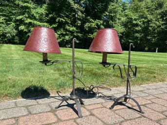 PR CONTEMPORARY IRON TABLE LAMPS W/ PIERCED SHADES