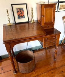 ANTIQUE SLANT TOP DESK W/ SIDE CABINET AND DRAWERS