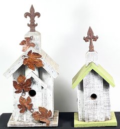 (2) BIRDHOUSES W FLEUR DE LIS FINIALS