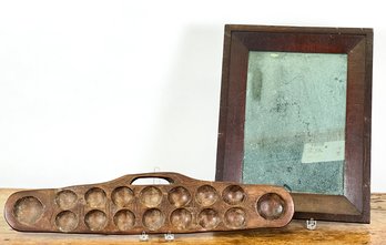 MANCALA  BOARD W (19th C) MAHOGANY MIRROR