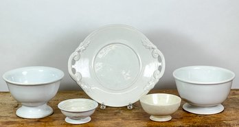 (4) MISC FOOTED IRONSTONE BOWLS W SERVING TRAY
