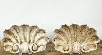 PAIR CAST IRON SHELL FORM GARDEN ACCENTS