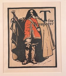 19th CENTURY WILLIAM NICHOLSON 'T IS FOR TRUMPETER' WOODCUT