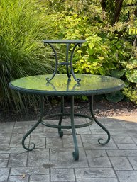 FAUX WICKER OUTDOOR TABLE & BROWN JORDAN DRINK STAND