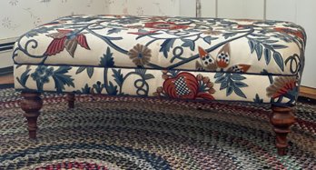 LOW (18th C Style) CREWEL EMBROIDERED OTTOMAN