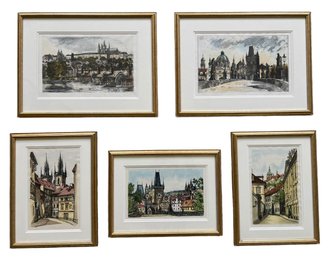 (5) COLOR ENGRAVINGS OF PRAGUE