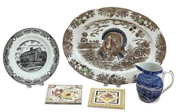 TRANSFERWARE TURKEY PLATTER & OTHER TRANSFERWARE ITEMS