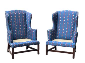 PAIR Of FINELY UPHOLSTERED COLONIAL WILLIAMSBURG CHIPPENDALE WINGBACKS