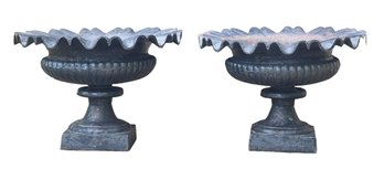 PAIR Of (19TH C) CAST IRON FLOWER URNS