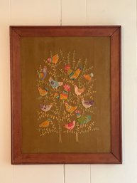 FRAMED NEEDLEWORK W ROOSTERS & CHICKENS