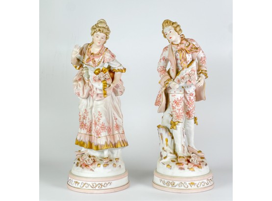 PAIR LARGE FRENCH BISQUE 'COURTING COUPLE' FIGURES