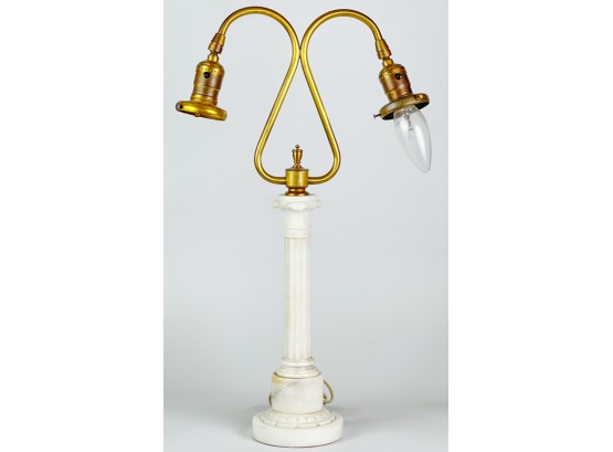 (2) LIGHT SINGLE COLUMN ALABASTER TABLE LAMP