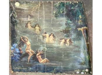 'BATHING NYMPHS' OIL ON CANVAS FRAGMENT