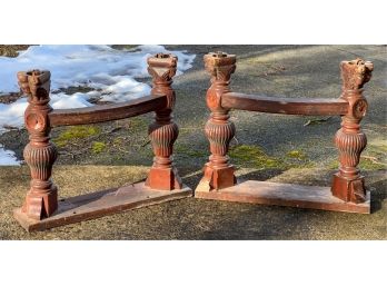 PAIR CARVED VICTORIAN TABLE BASES ON PAW FEET