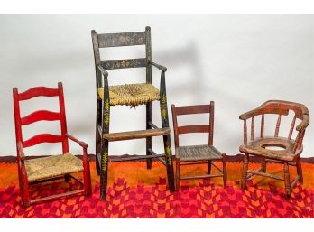 GROUP (4) PAINTED (19th C) CHILDREN'S CHAIRS