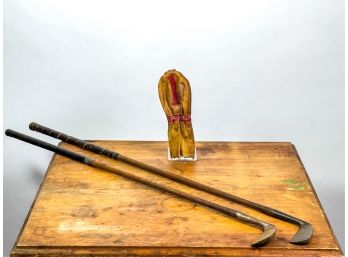 (2) EARLY GOLF CLUBS w LEATHER HEADCOVER