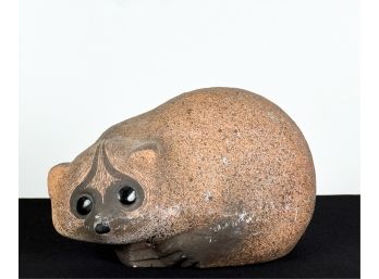 SIGNED ART POTTERY RACOON w GLASS EYES