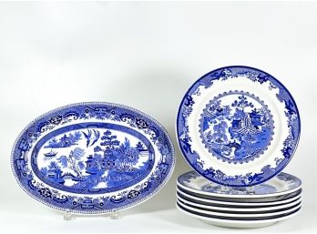 SHENANGO BLUE & WHITE PLATTER w (6) DINNER PLATES