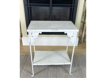 (2) TIERED IRON GARDEN TABLE IN WHITE PAINT