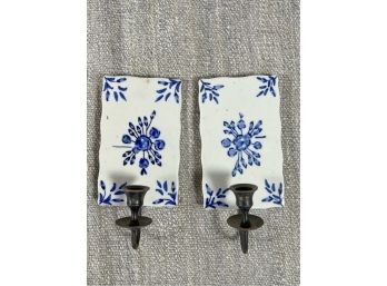 PAIR DELFT STYLE WALL SCONCES