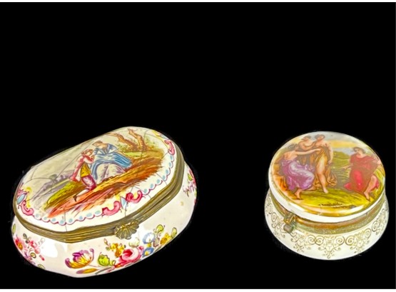 (2) EARLY HAND PAINTED PORCELAIN BOXES