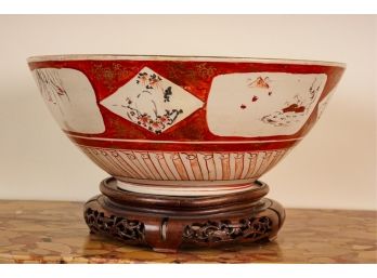 (19th C) SIGNED KUTANI PUNCH BOWL