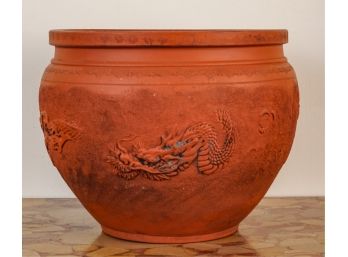 JAPANESE REDWARE JARDINIERE w DRAGON