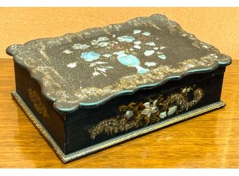 (19th C) PAPIER MACHE & MOTHER OF PEARL LAP DESK