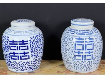 (2) BLUE & WHITE GINGER JARS