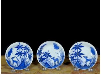 SET (3) JAPANESE BLUE & WHITE DISHES