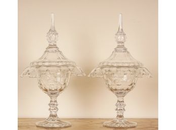 PAIR FINE QUALITY CUT CRYSTAL SWEETMEAT JARS