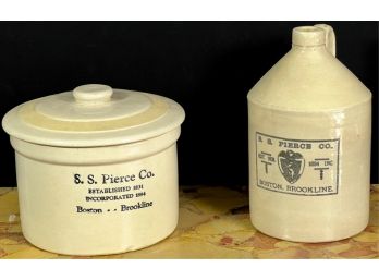 (2) S.S. PIERCE' OF BROOKLINE STONEWARE ITEMS