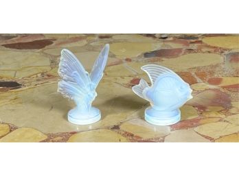 (2) SABINO GLASS FIGURINES: BUTTERFLY & FISH