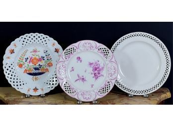 (2) K.P.M & (1) MEISSEN RETICULATED CABINET PLATES