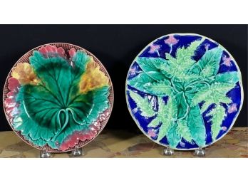 (2) (19th C)  MAJOLICA CAKE PLATES