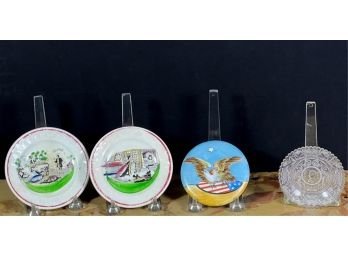 (2) ABC DISHES, CLAY CUP PLATE & PATRIOTIC TIEBACK