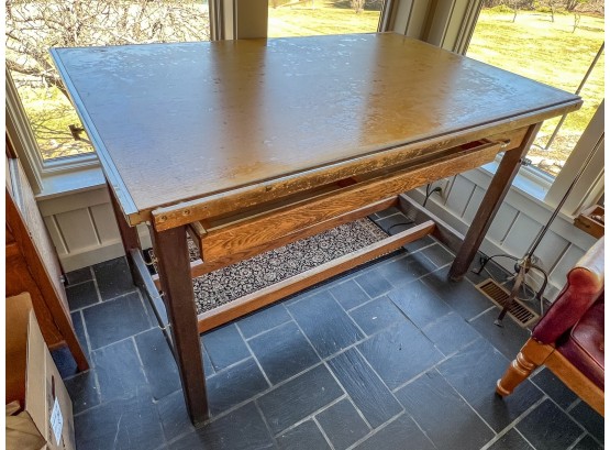 (2) DRAWER OAK DRAFTING TABLE with FORMICA TOP