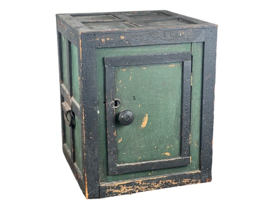 (19th c) PANELED WOODEN SAFE with FITTED INTERIOR