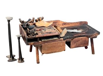 (1) DRAWER COBBLER'S BENCH with FORMS & TOOLS