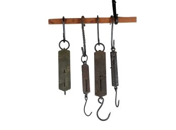 (4) BRASS and IRON HANGING SPRING SCALES