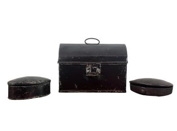 (2) SMALL JAPANNED TIN BOXES & UNDECORATED