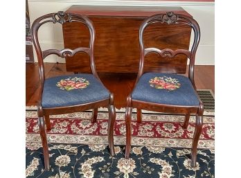 PAIR OF WALNUT PARLOR CHAIRS with EMBROIDERED SEAT