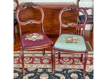(2) WALNUT PARLOR CHAIRS with EMBROIDERED SEATS