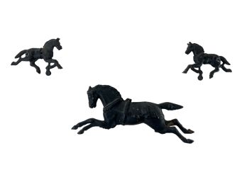 (3) CAST IRON GALLOPING FIRE TRUCK HORSES