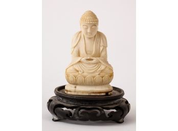 (19th c) ASIAN CARVED BUDDHA on STAND